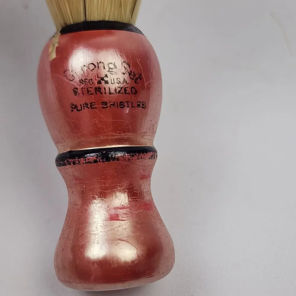 Vintage Red Metal Folding Travel Shaving Kit w/ Brush Bowl & Mirror Fish / Water